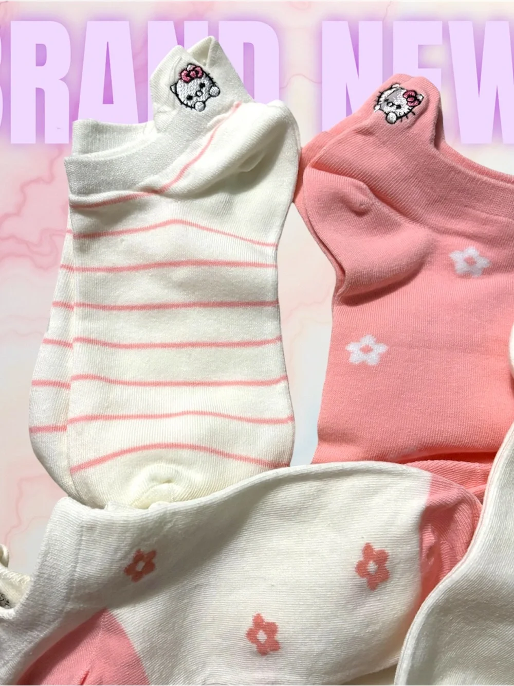 Cute Pink & Cream Hello Kitty Low-Cut Sock Set